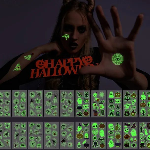10PCS Halloween Spider Web Luminous Tattoo Stickers Cartoon Luminous Festival Party Face Stickers