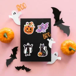 50pcs Halloween Stickers Vinyl Waterproof Cute Sticker Pack Crafts Scrapbook Water Bottle Laptop Skateboard Decoration Funny Cartoon Pumpkin Decals for Children Teens Adults