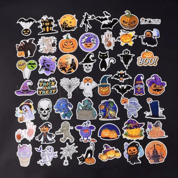 50pcs Halloween Stickers Vinyl Waterproof Cute Sticker Pack Crafts Scrapbook Water Bottle Laptop Skateboard Decoration Funny Cartoon Pumpkin Decals for Children Teens Adults