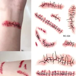 5Pcs Halloween Zombie Scars Tattoos Waterproof With Fake Scab Blood Makeup Halloween Decoration Wound Scary Blood Injury Sticker