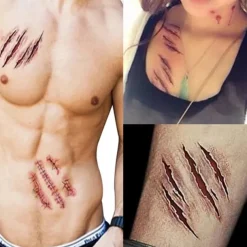 5Pcs Halloween Zombie Scars Tattoos Waterproof With Fake Scab Blood Makeup Halloween Decoration Wound Scary Blood Injury Sticker