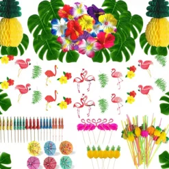 174PCS Hawaiian holiday party simulation turtle back leaf hibiscus honeycomb pineapple table decoration props