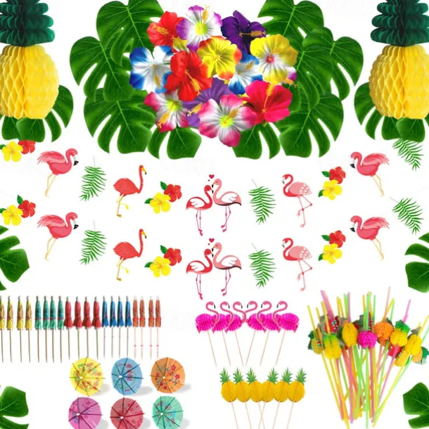 174PCS Hawaiian holiday party simulation turtle back leaf hibiscus honeycomb pineapple table decoration props
