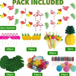 174PCS Hawaiian holiday party simulation turtle back leaf hibiscus honeycomb pineapple table decoration props