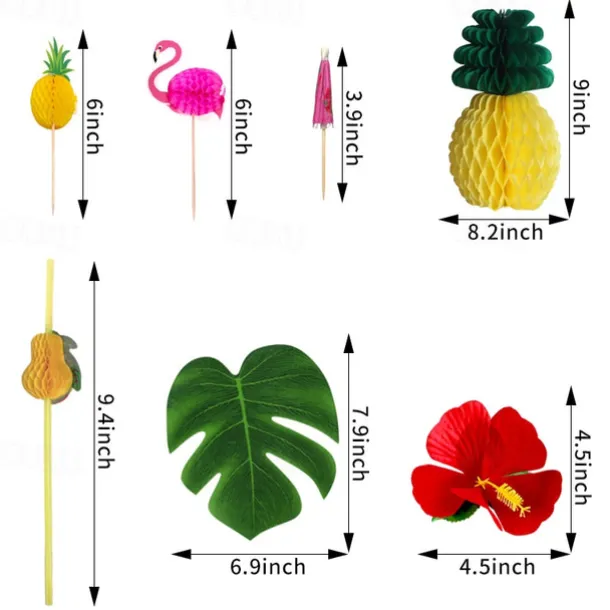 174PCS Hawaiian holiday party simulation turtle back leaf hibiscus honeycomb pineapple table decoration props