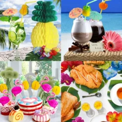 174PCS Hawaiian holiday party simulation turtle back leaf hibiscus honeycomb pineapple table decoration props
