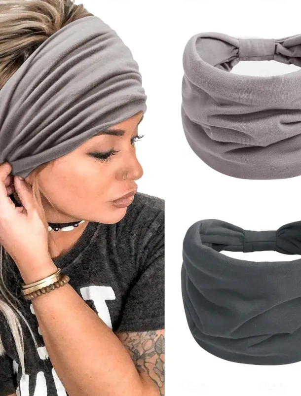 2pcs Headbands for Women Wide Head Bands Non Slip Boho Womens Hair Band Fashion Knotted Workout Yoga Leopard Turban Head Wraps