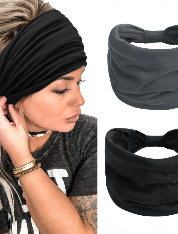 2pcs Headbands for Women Wide Head Bands Non Slip Boho Womens Hair Band Fashion Knotted Workout Yoga Leopard Turban Head Wraps