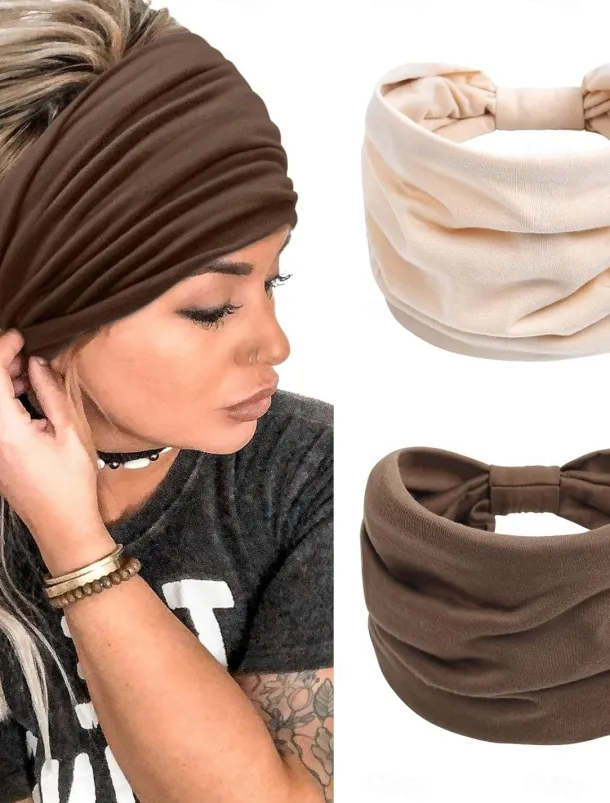 2pcs Headbands for Women Wide Head Bands Non Slip Boho Womens Hair Band Fashion Knotted Workout Yoga Leopard Turban Head Wraps