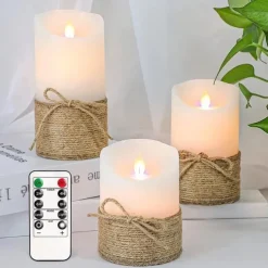 3pcs Huge Flameless LED Candles Hemp Rope for Scene Decor Holiday Accessory Birthday Party Supplies Room Decor Christmas Gift Home Decor