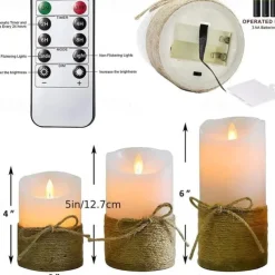 3pcs Huge Flameless LED Candles Hemp Rope for Scene Decor Holiday Accessory Birthday Party Supplies Room Decor Christmas Gift Home Decor