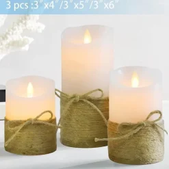 3pcs Huge Flameless LED Candles Hemp Rope for Scene Decor Holiday Accessory Birthday Party Supplies Room Decor Christmas Gift Home Decor