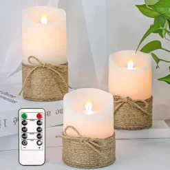 3pcs Huge Flameless LED Candles Hemp Rope for Scene Decor Holiday Accessory Birthday Party Supplies Room Decor Christmas Gift Home Decor