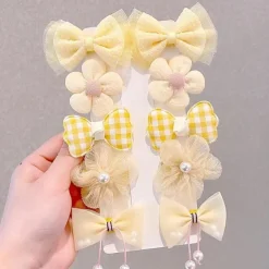 10pcs Kids Girls' Hair Accessories Sweet Daily Plaid Yellow Pink