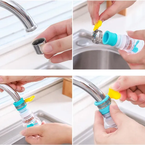 2Pcs Kitchen Water Filter Faucet Head Replacement, 360 Adjustable Flexible Tap Extender Water Saving Sprayer Aerator Nozzle Attachment Diffuser Bathroom Accessories