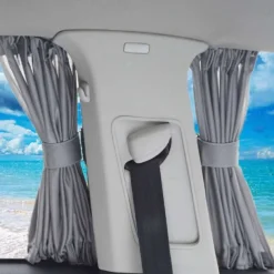 2pcs 50L Stretchable Plastic Rail Car Side Window Sunshade Curtain Auto Window Sun Visor With Elastic Cord - Black/Beige/Gray