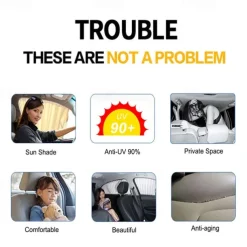 2pcs 50L Stretchable Plastic Rail Car Side Window Sunshade Curtain Auto Window Sun Visor With Elastic Cord - Black/Beige/Gray