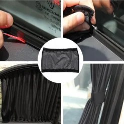 2pcs 50L Stretchable Plastic Rail Car Side Window Sunshade Curtain Auto Window Sun Visor With Elastic Cord - Black/Beige/Gray