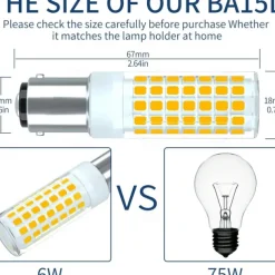 2Pcs LED Bulbs BA15D/B15/B15D 6W 100W Equivalent to a Halogen Bulb JCD Type T3/T4 B15 Double Connection 220V