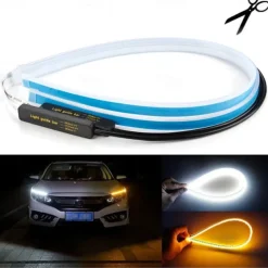 2pcs LED DRL Car Light Daytime Running Strip Light Flexible Waterproof Auto Headlights Brake Flow Tube Light Turn Signal White Yellow Blue 12V 30/45/60cm with Driver
