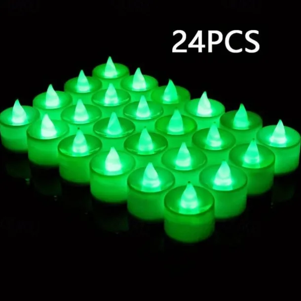 24/50pcs LED Electronic Candle Lamp, Round White Shell Nightlight, Small LED Light, For Valentine's Day, Christmas, Various Holiday Decoration