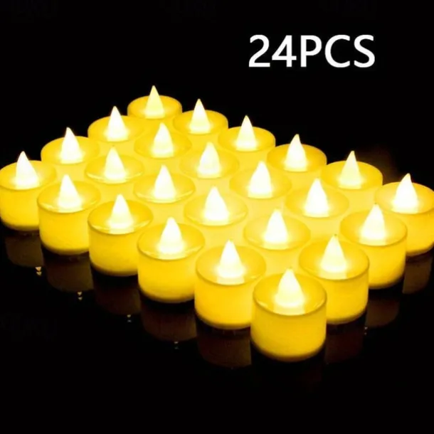 24/50pcs LED Electronic Candle Lamp, Round White Shell Nightlight, Small LED Light, For Valentine's Day, Christmas, Various Holiday Decoration
