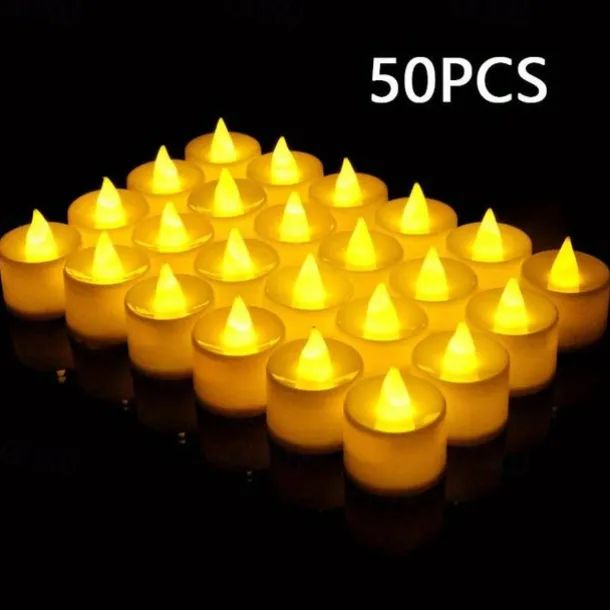24/50pcs LED Electronic Candle Lamp, Round White Shell Nightlight, Small LED Light, For Valentine's Day, Christmas, Various Holiday Decoration