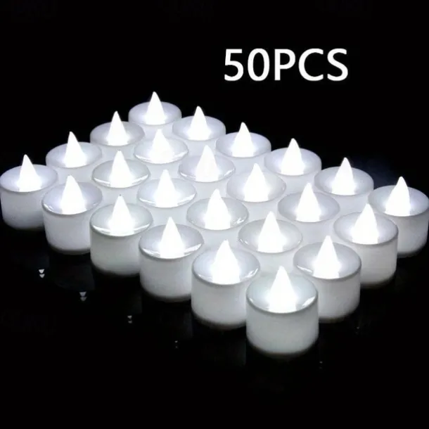 24/50pcs LED Electronic Candle Lamp, Round White Shell Nightlight, Small LED Light, For Valentine's Day, Christmas, Various Holiday Decoration
