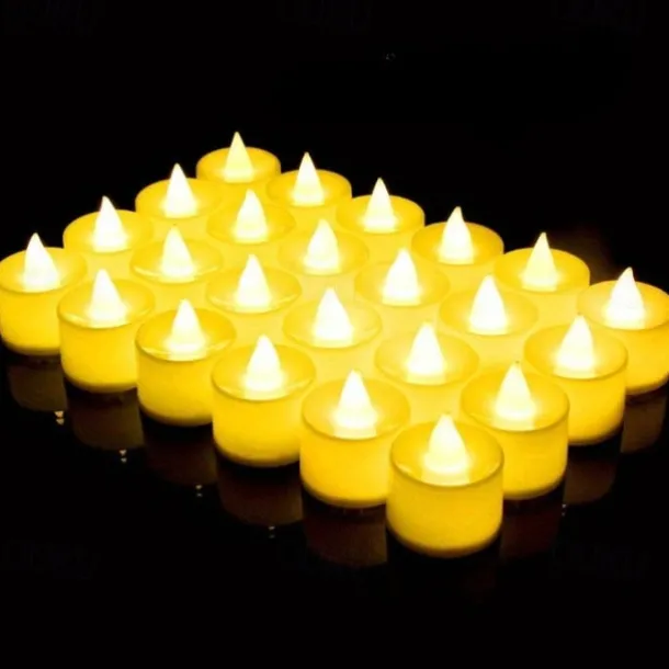 24/50pcs LED Electronic Candle Lamp, Round White Shell Nightlight, Small LED Light, For Valentine's Day, Christmas, Various Holiday Decoration