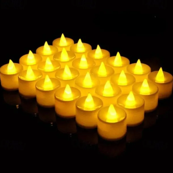 24/50pcs LED Electronic Candle Lamp, Round White Shell Nightlight, Small LED Light, For Valentine's Day, Christmas, Various Holiday Decoration