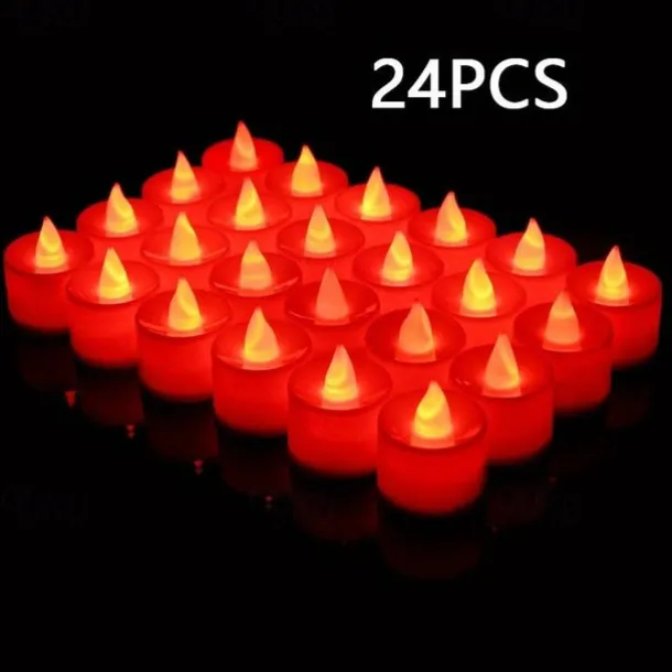 24/50pcs LED Electronic Candle Lamp, Round White Shell Nightlight, Small LED Light, For Valentine's Day, Christmas, Various Holiday Decoration