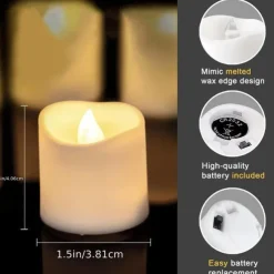 12pcs LED Flameless Timer Candles Long Lasting Battery Operated Tea Lights for Christmas Halloween Wedding Table Decorations Warm White