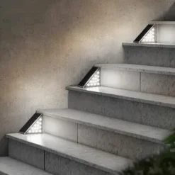 2pcs LED Groud Lights Solar Step Lights Outdoor Stair Lights LED Lens Design Super Bright IP67 Waterproof Anti-theft Stair Light Decor Lighting For Garden Deck Garden Lamp