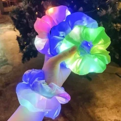 5pcs LED Luminous Hair Scrunchies Light Up Hair Scrunchies Elastic Light Women Girls Hair Bands for Halloween Christmas Party