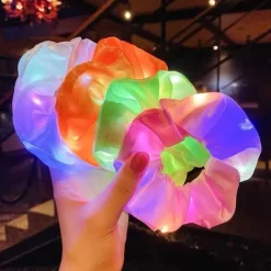 5pcs LED Luminous Hair Scrunchies Light Up Hair Scrunchies Elastic Light Women Girls Hair Bands for Halloween Christmas Party