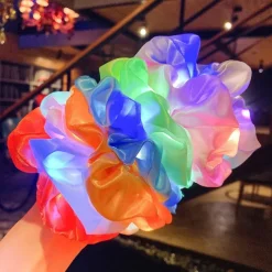 5pcs LED Luminous Hair Scrunchies Light Up Hair Scrunchies Elastic Light Women Girls Hair Bands for Halloween Christmas Party