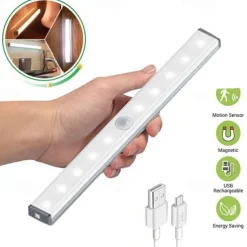 2pcs 10LED PIR Motion Sensor Night Lamp USB Charging Human Body Automatic Sensing Night Light Cabinet Wardrobe Wall Light Stair Bedroom Lighting Smart Light Sensing Night Light