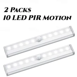 2pcs 10LED PIR Motion Sensor Night Lamp USB Charging Human Body Automatic Sensing Night Light Cabinet Wardrobe Wall Light Stair Bedroom Lighting Smart Light Sensing Night Light