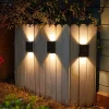 4PCS LED Solar Outdoor Wall Lights Waterproof Up and Down Lighting 2LED Outdoor Waterproof Fence Light Suitable for Yard Garage Porch Garden Decoration