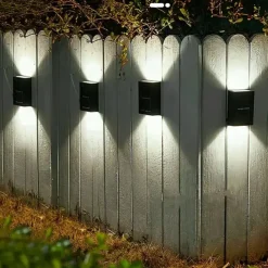 4PCS LED Solar Outdoor Wall Lights Waterproof Up and Down Lighting 2LED Outdoor Waterproof Fence Light Suitable for Yard Garage Porch Garden Decoration