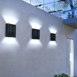 4PCS LED Solar Outdoor Wall Lights Waterproof Up and Down Lighting 2LED Outdoor Waterproof Fence Light Suitable for Yard Garage Porch Garden Decoration