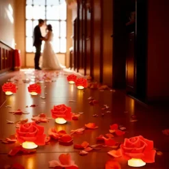 12pcs LED Tea Lights Candles Artificial Rose Petals Electric Candle Light Romantic Flameless Candle Battery Powered Christmas Valentine Wedding Birthday Party Scene Decoration