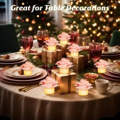 12pcs LED Tea Lights Candles Artificial Rose Petals Electric Candle Light Romantic Flameless Candle Battery Powered Christmas Valentine Wedding Birthday Party Scene Decoration