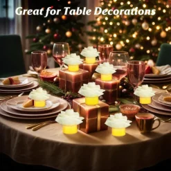 12pcs LED Tea Lights Candles Artificial Rose Petals Electric Candle Light Romantic Flameless Candle Battery Powered Christmas Valentine Wedding Birthday Party Scene Decoration