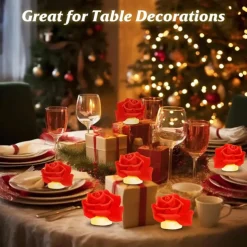 12pcs LED Tea Lights Candles Artificial Rose Petals Electric Candle Light Romantic Flameless Candle Battery Powered Christmas Valentine Wedding Birthday Party Scene Decoration