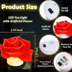 12pcs LED Tea Lights Candles Artificial Rose Petals Electric Candle Light Romantic Flameless Candle Battery Powered Christmas Valentine Wedding Birthday Party Scene Decoration