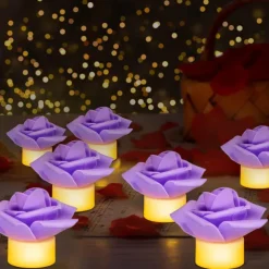 12pcs LED Tea Lights Candles Artificial Rose Petals Electric Candle Light Romantic Flameless Candle Battery Powered Christmas Valentine Wedding Birthday Party Scene Decoration