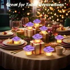 12pcs LED Tea Lights Candles Artificial Rose Petals Electric Candle Light Romantic Flameless Candle Battery Powered Christmas Valentine Wedding Birthday Party Scene Decoration