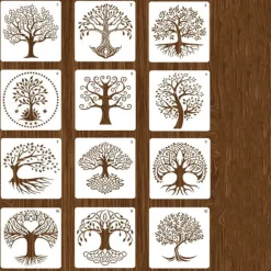 12pcs Life of Tree Paint Painting Stencils Reusable Stencils Wall Stencils DIY Craft Stencils (TreeTheme)