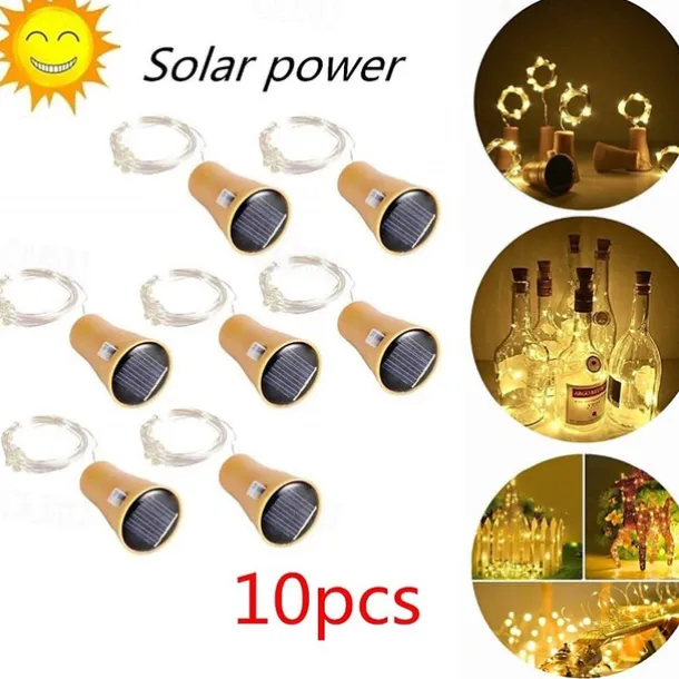 10PCS 2M LED Solar Bottle Stopper Cork String Lights, 20 LEDs Copper Wire Fairy Lights for Christmas Outdoor Garden Decoration, Weddings and Parties